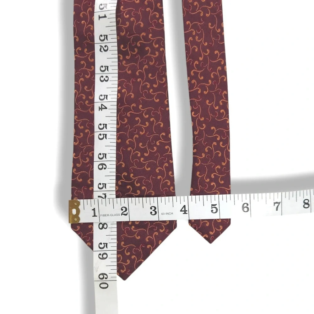 J Ferrar Silk Jacquard Necktie Abstract Scroll Burgundy Gold Red Classic Wide OS